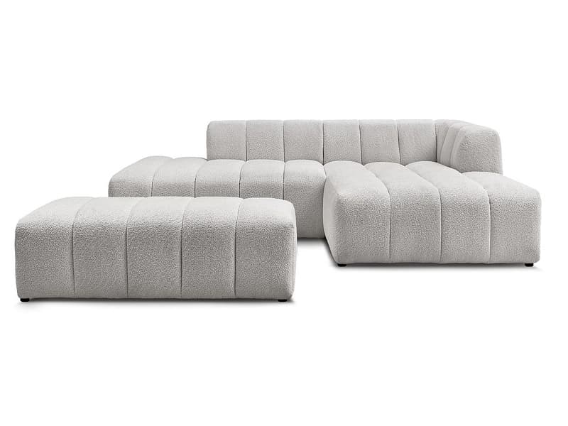 Ecksofa mit Hocker BOBOCHIC ANNECY Boucle-Stoff hellgrau