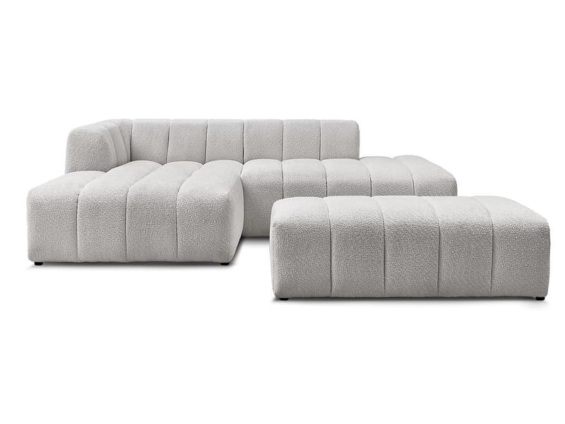 Ecksofa mit Hocker BOBOCHIC ANNECY Boucle-Stoff hellgrau