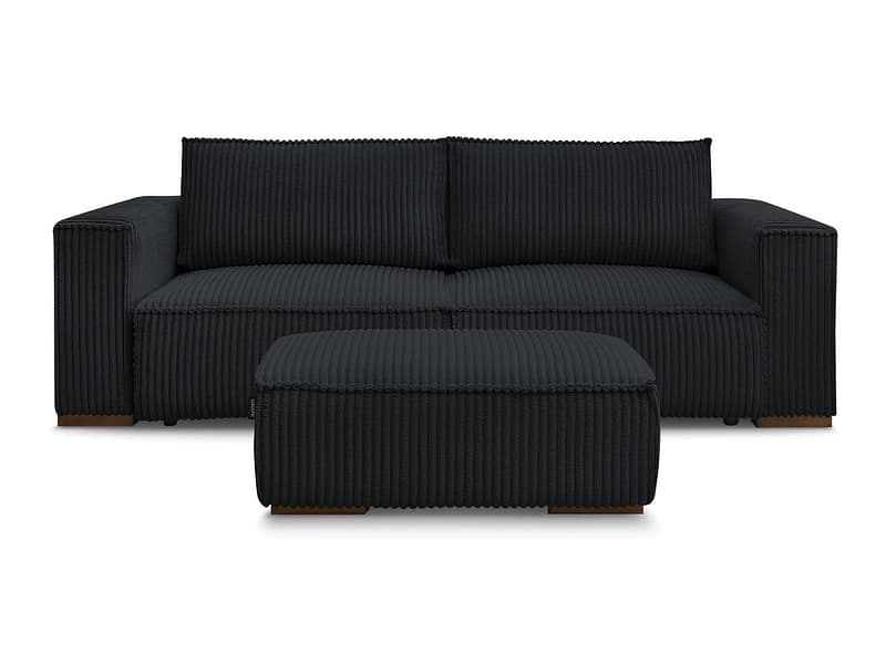 3er Sofa mit Hocker BOBOCHIC CHELSEA Cord-Stoff schwarz