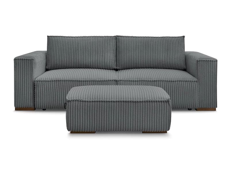 3er Sofa mit Hocker BOBOCHIC CHELSEA Cord-Stoff dunkelgrau