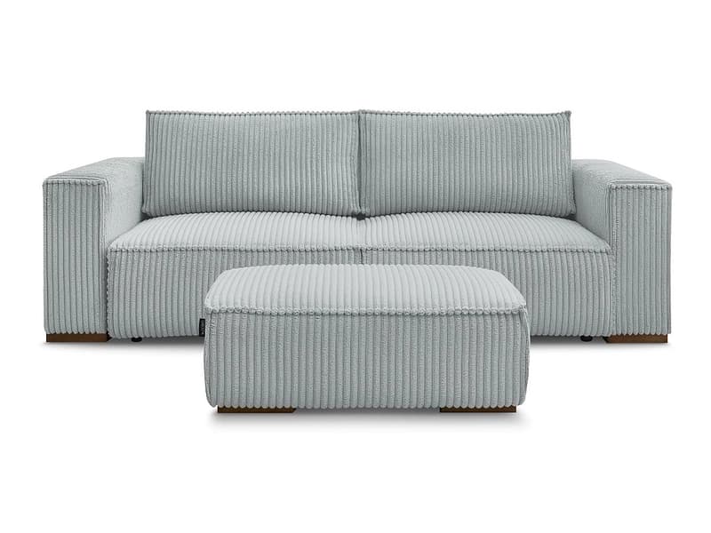 3er Sofa mit Hocker BOBOCHIC CHELSEA Cord-Stoff hellgrau