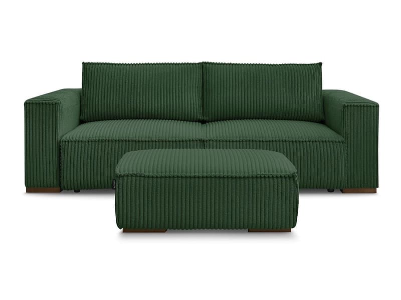 3er Sofa mit Hocker BOBOCHIC CHELSEA Cord-Stoff grün