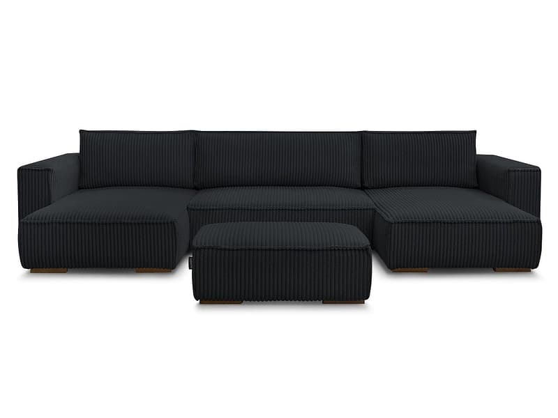 Panorama-Ecksofa mit Hocker BOBOCHIC CHELSEA Cord-Stoff schwarz