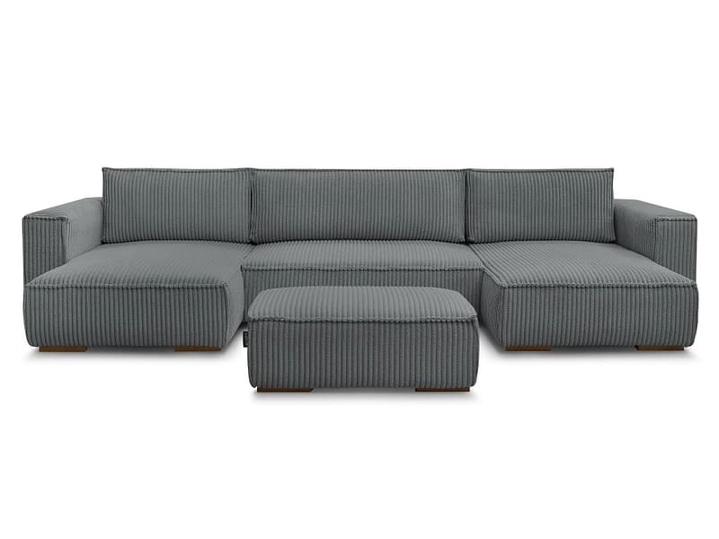 Panorama-Ecksofa mit Hocker BOBOCHIC CHELSEA Cord-Stoff dunkelgrau