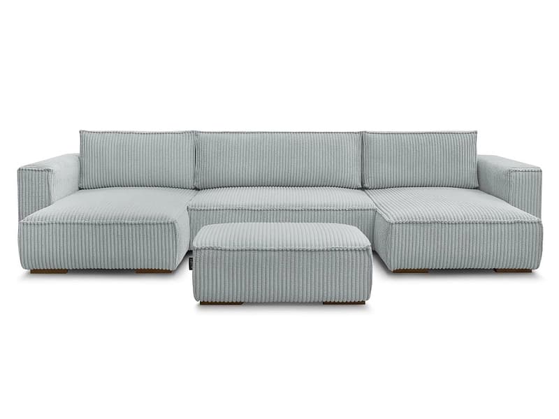 Panorama-Ecksofa mit Hocker BOBOCHIC CHELSEA Cord-Stoff hellgrau