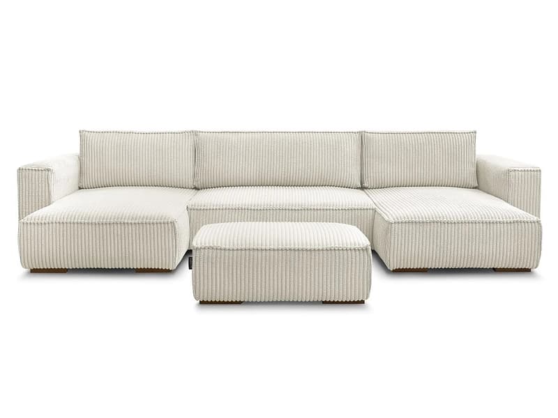 Panorama-Ecksofa mit Hocker BOBOCHIC CHELSEA Cord-Stoff beige