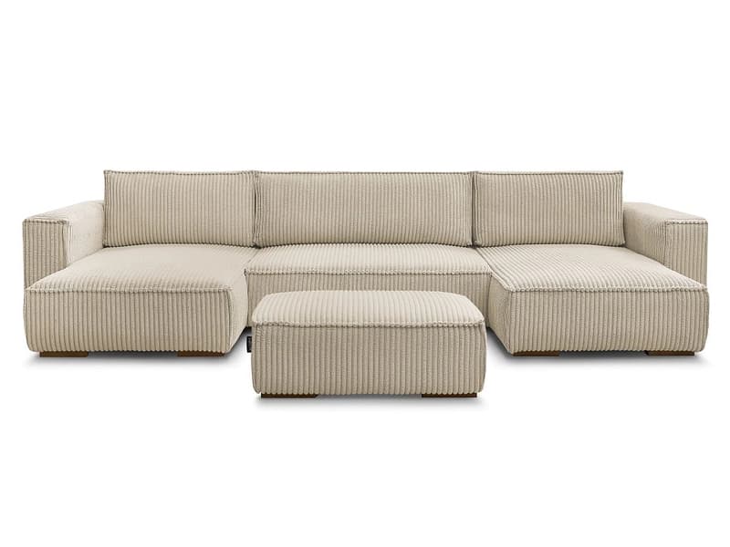 Panorama-Ecksofa mit Hocker BOBOCHIC CHELSEA Cord-Stoff taupe