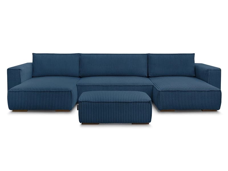 Panorama-Ecksofa mit Hocker BOBOCHIC CHELSEA Cord-Stoff dunkelblau