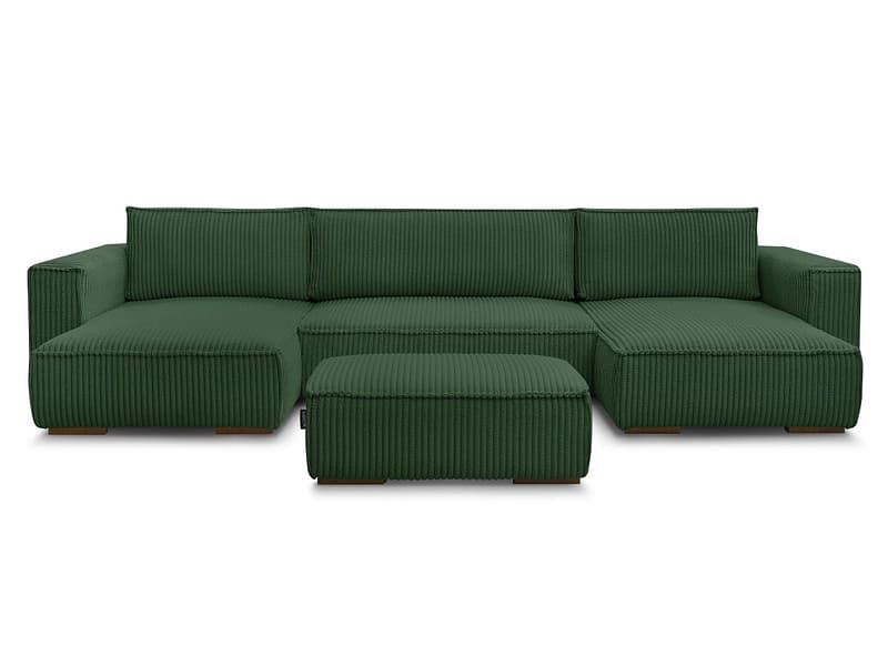 Panorama-Ecksofa mit Hocker BOBOCHIC CHELSEA Cord-Stoff grün