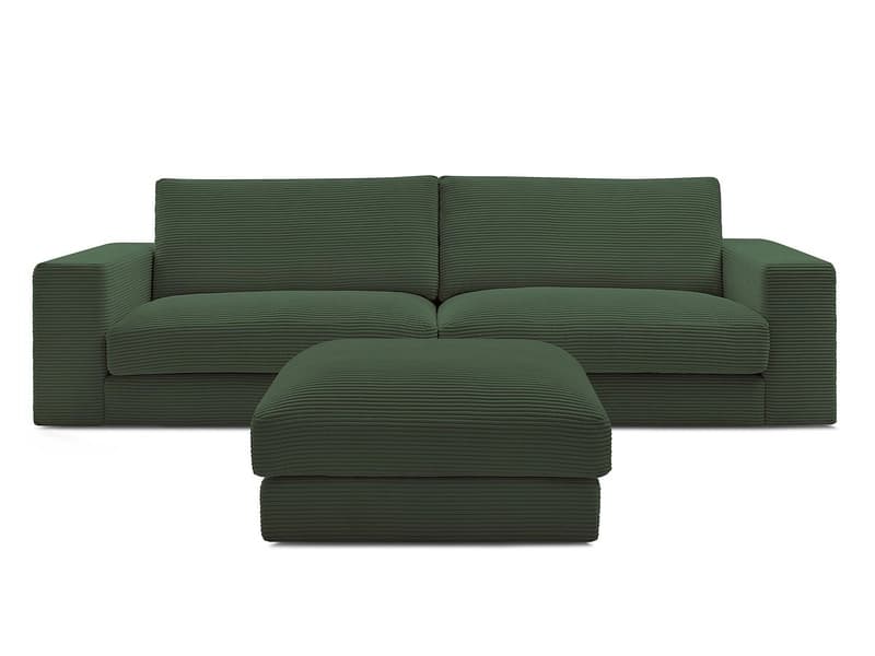 3er Sofa mit Hocker BOBOCHIC LEONARD Cord-Stoff grün