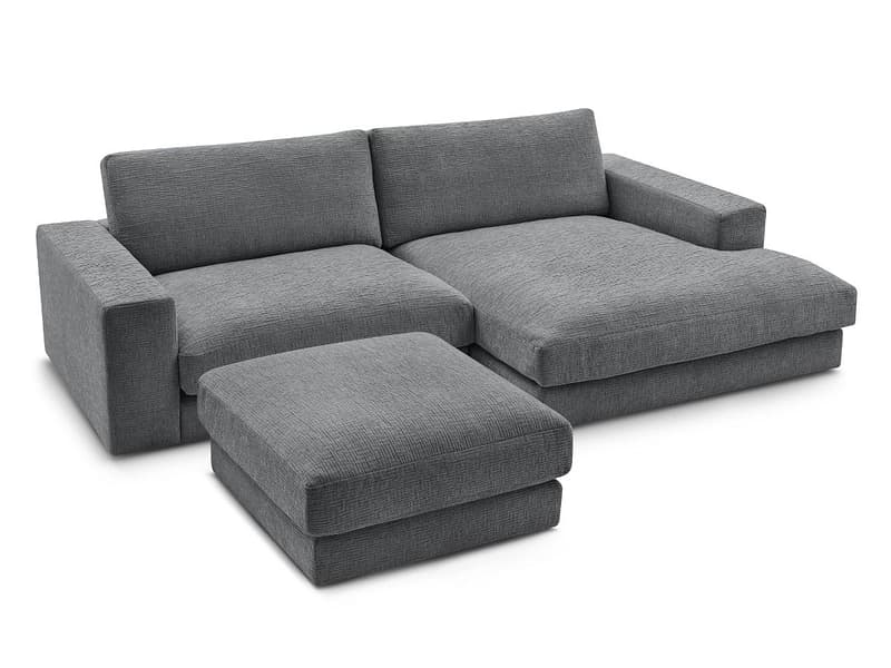 Ecksofa mit Hocker BOBOCHIC LEONARD Stoff mit Textur dunkelgrau