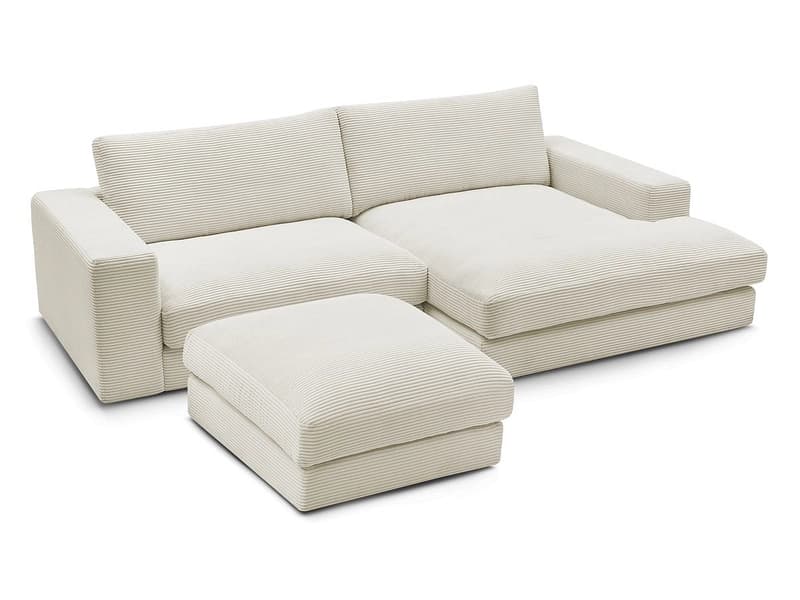Ecksofa mit Hocker BOBOCHIC LEONARD Cord-Stoff beige