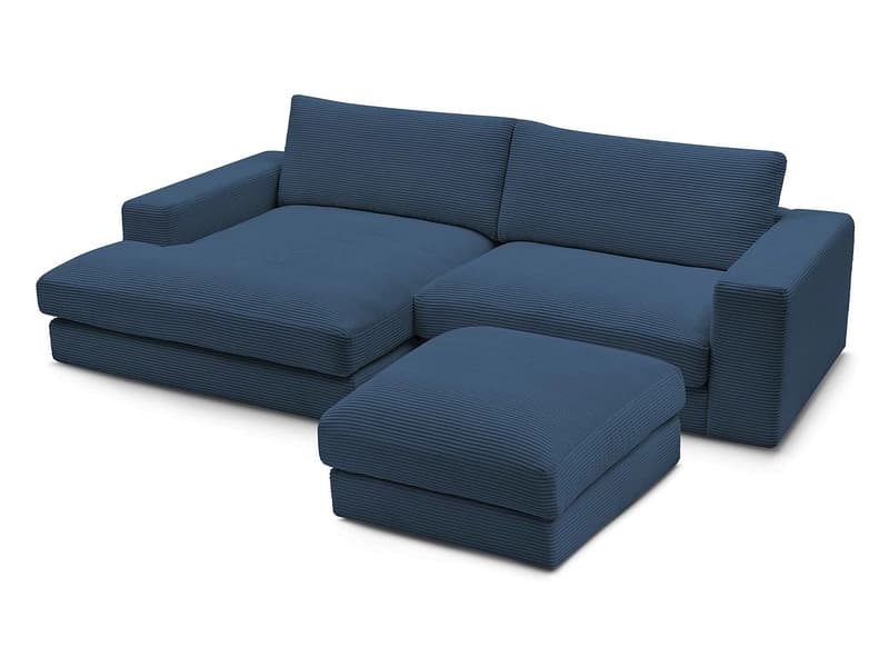 Ecksofa mit Hocker BOBOCHIC LEONARD Cord-Stoff dunkelblau