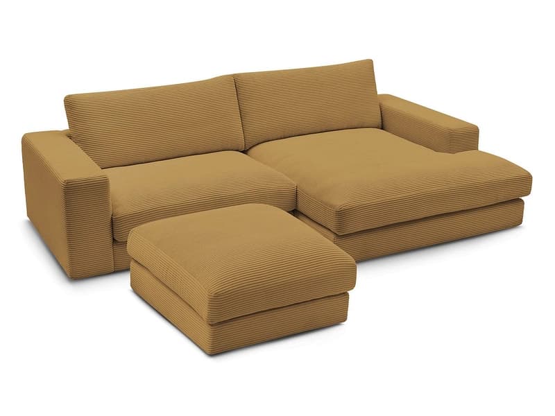 Ecksofa mit Hocker BOBOCHIC LEONARD Cord-Stoff gelb