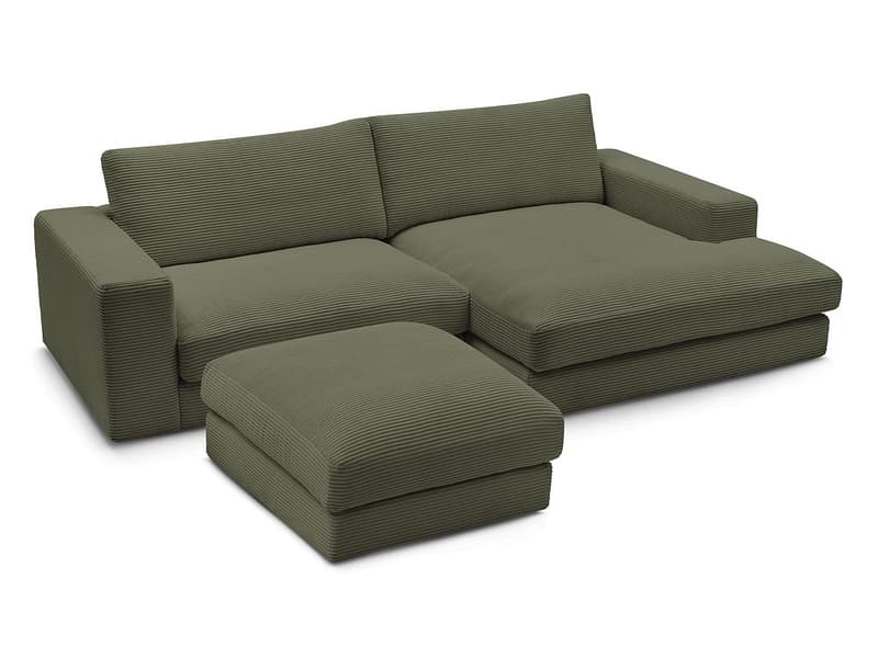 Ecksofa mit Hocker BOBOCHIC LEONARD Cord-Stoff grün