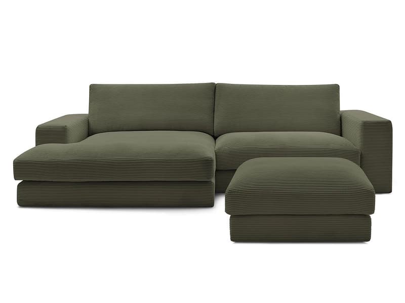 Ecksofa mit Hocker BOBOCHIC LEONARD Cord-Stoff grün