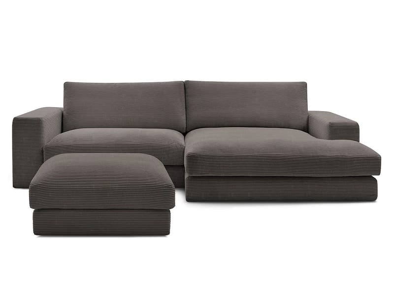 Ecksofa mit Hocker BOBOCHIC LEONARD Cord-Stoff rotbraun