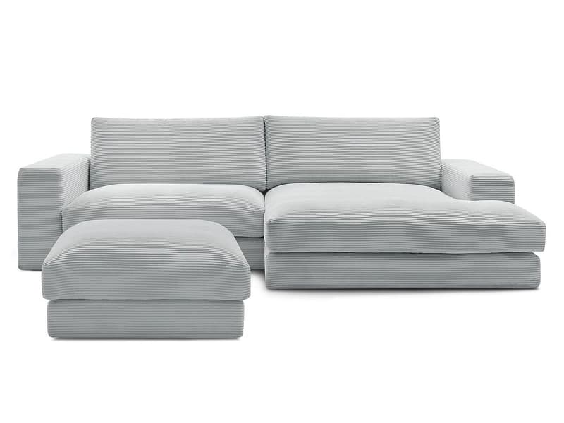 Ecksofa mit Hocker BOBOCHIC LEONARD Cord-Stoff hellgrau