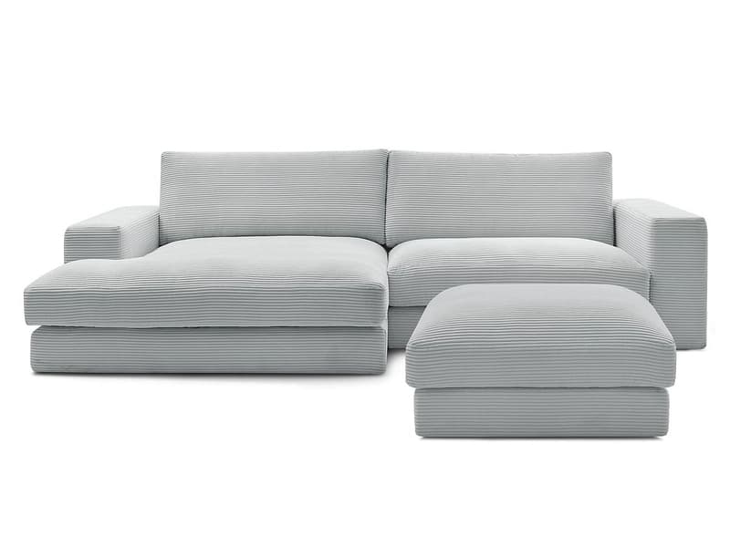 Ecksofa mit Hocker BOBOCHIC LEONARD Cord-Stoff hellgrau