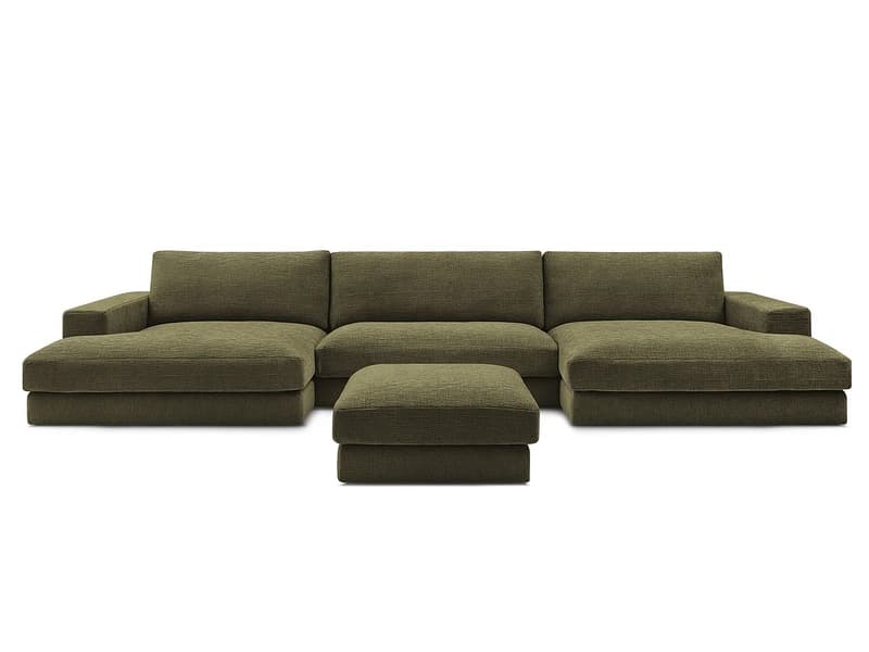 Panorama-Ecksofa mit Hocker BOBOCHIC LEONARD Stoff mit Textur grün