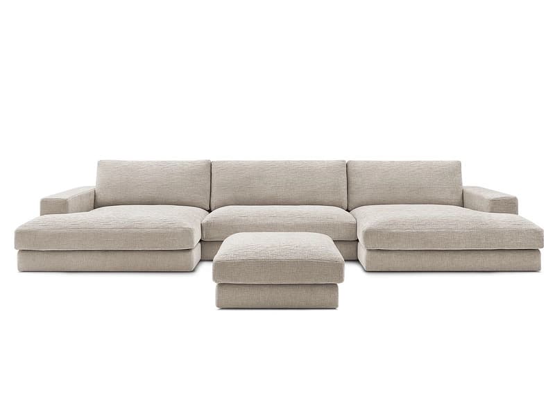 Panorama-Ecksofa mit Hocker BOBOCHIC LEONARD Stoff mit Textur beige