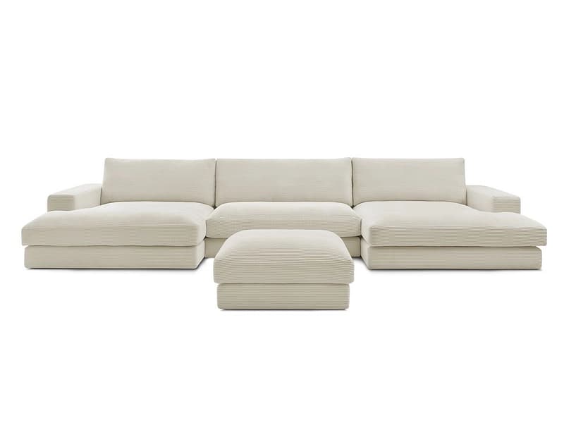 Panorama-Ecksofa mit Hocker BOBOCHIC LEONARD Cord-Stoff beige
