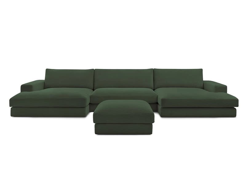 Panorama-Ecksofa mit Hocker BOBOCHIC LEONARD Cord-Stoff grün