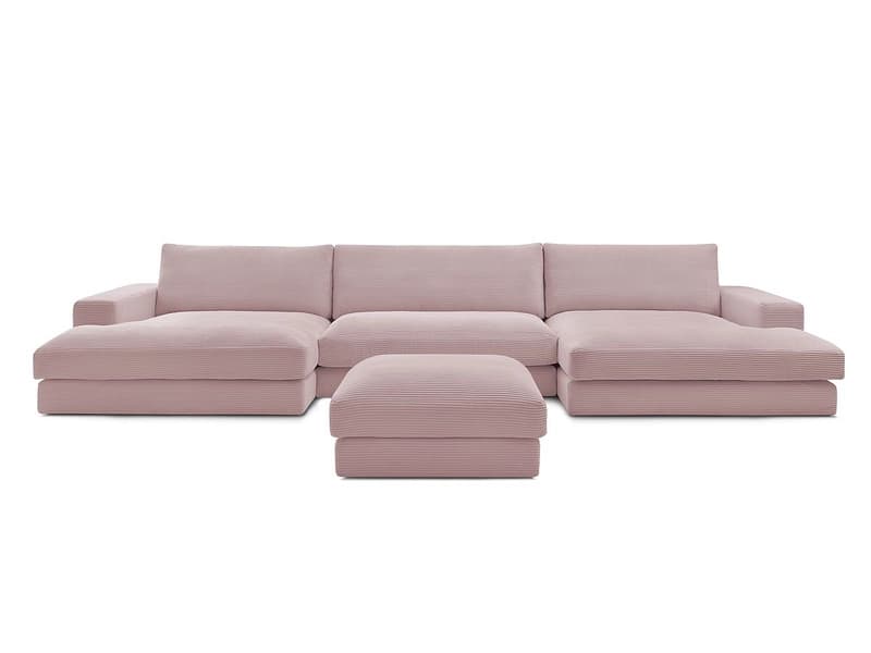 Panorama-Ecksofa mit Hocker BOBOCHIC LEONARD Cord-Stoff violett