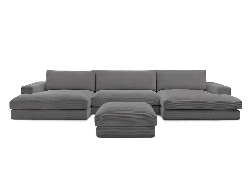 Panorama-Ecksofa mit Hocker BOBOCHIC LEONARD Cord-Stoff dunkelgrau