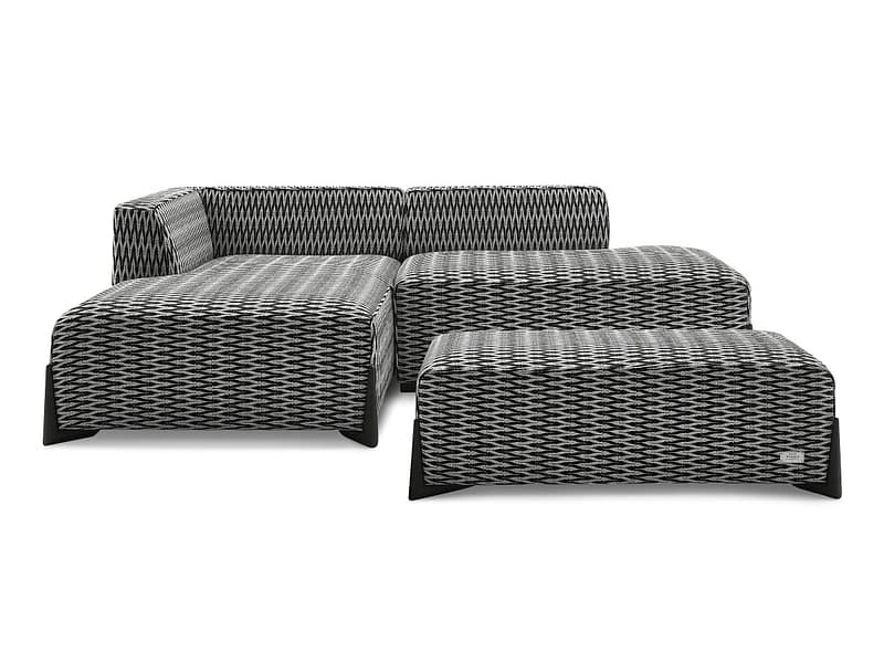 Ecksofa mit Hocker BOBOCHIC MEGEVE Stoff chiniert schwarz
