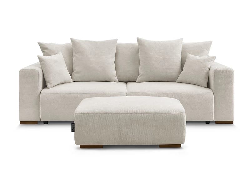 3er Sofa mit Hocker BOBOCHIC SIDONIE Stoff chiniert beige