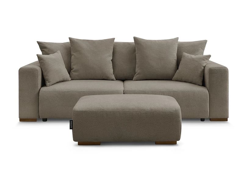 3er Sofa mit Hocker BOBOCHIC SIDONIE Stoff chiniert taupe