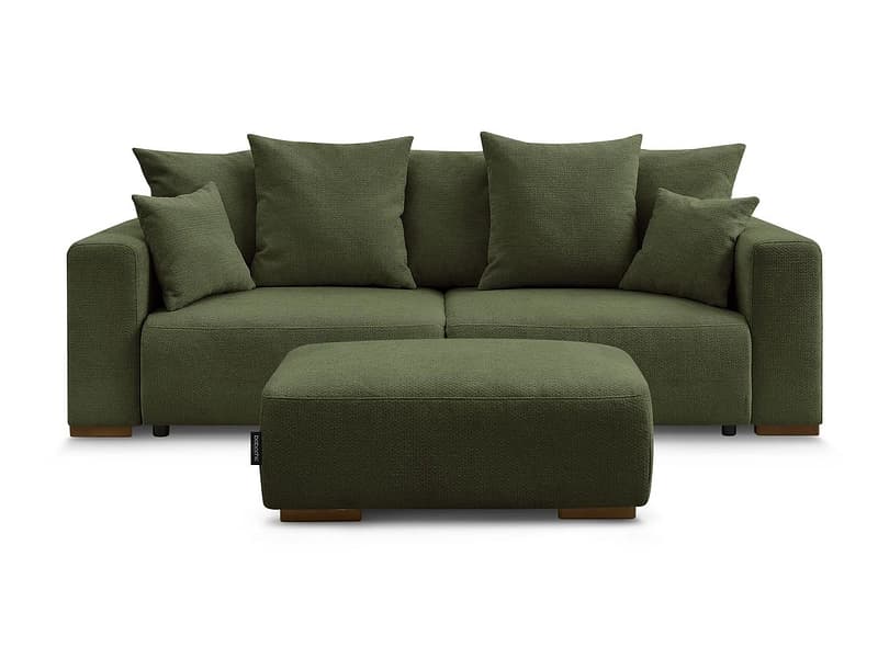 3er Sofa mit Hocker BOBOCHIC SIDONIE Stoff chiniert grün