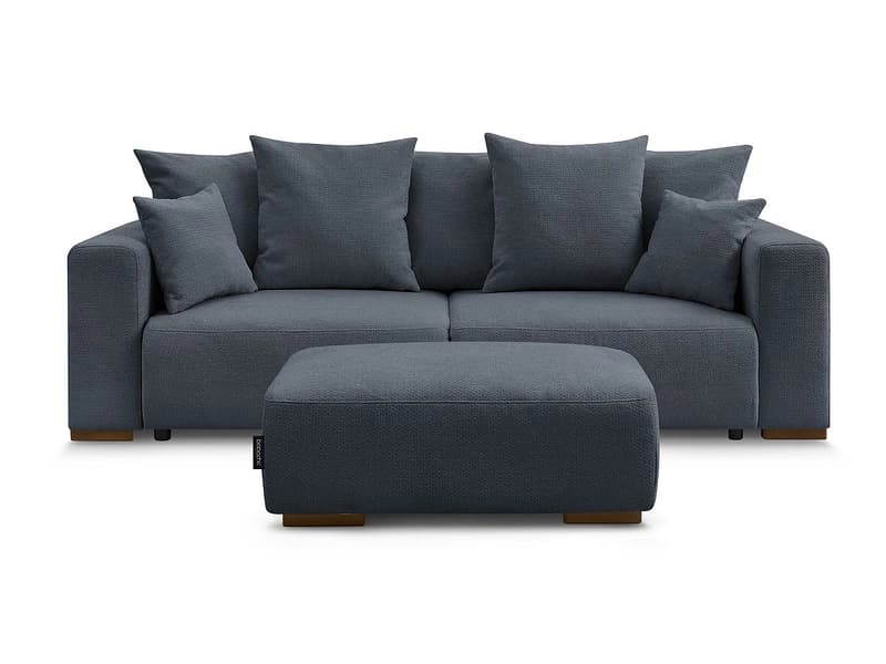 3er Sofa mit Hocker BOBOCHIC SIDONIE Stoff chiniert dunkelblau