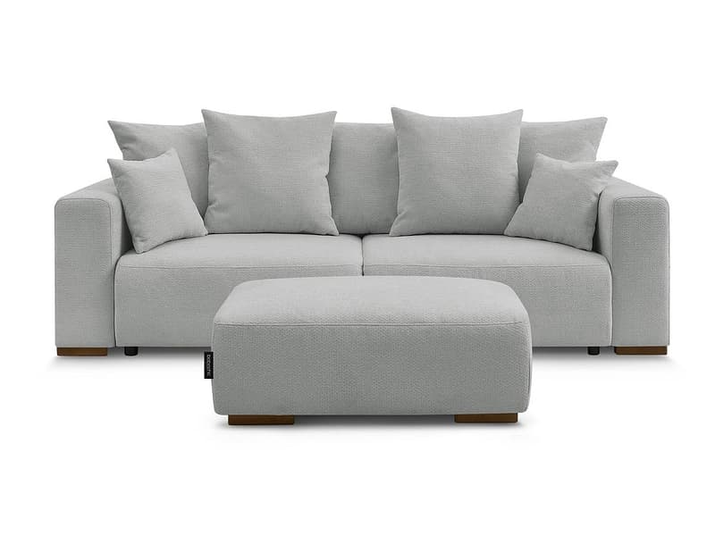 3er Sofa mit Hocker BOBOCHIC SIDONIE Stoff chiniert hellgrau
