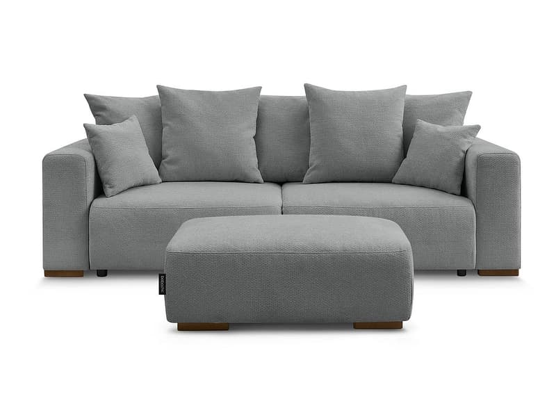 3er Sofa mit Hocker BOBOCHIC SIDONIE Stoff chiniert dunkelgrau