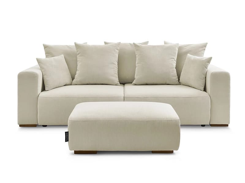 3er Sofa mit Hocker BOBOCHIC SIDONIE Cord-Stoff beige