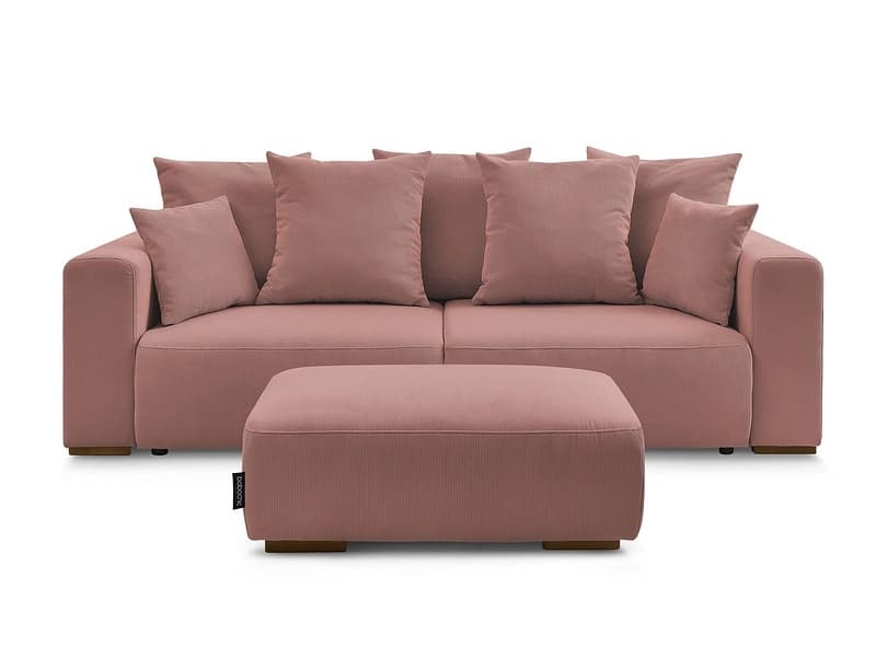 3er Sofa mit Hocker BOBOCHIC SIDONIE Cord-Stoff rosa
