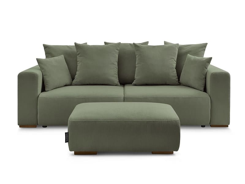 3er Sofa mit Hocker BOBOCHIC SIDONIE Cord-Stoff grün