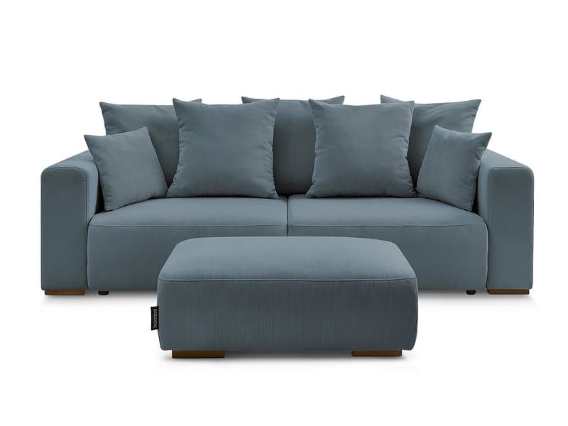 3er Sofa mit Hocker BOBOCHIC SIDONIE Cord-Stoff dunkelblau