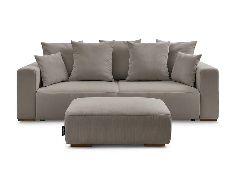 3er Sofa mit Hocker BOBOCHIC SIDONIE Cord-Stoff taupe