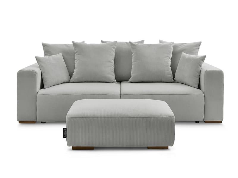 3er Sofa mit Hocker BOBOCHIC SIDONIE Cord-Stoff hellgrau
