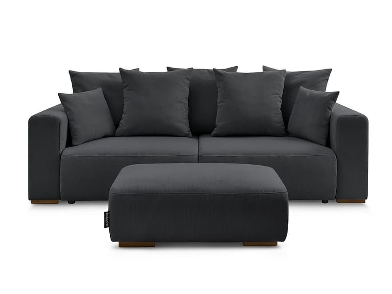 3er Sofa mit Hocker BOBOCHIC SIDONIE Cord-Stoff schwarz