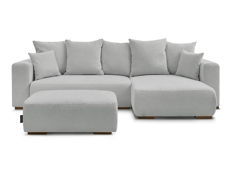 Ecksofa mit Hocker BOBOCHIC SIDONIE Stoff chiniert hellgrau