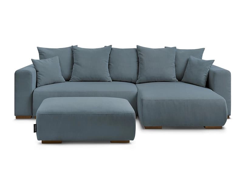Ecksofa mit Hocker BOBOCHIC SIDONIE Cord-Stoff dunkelblau