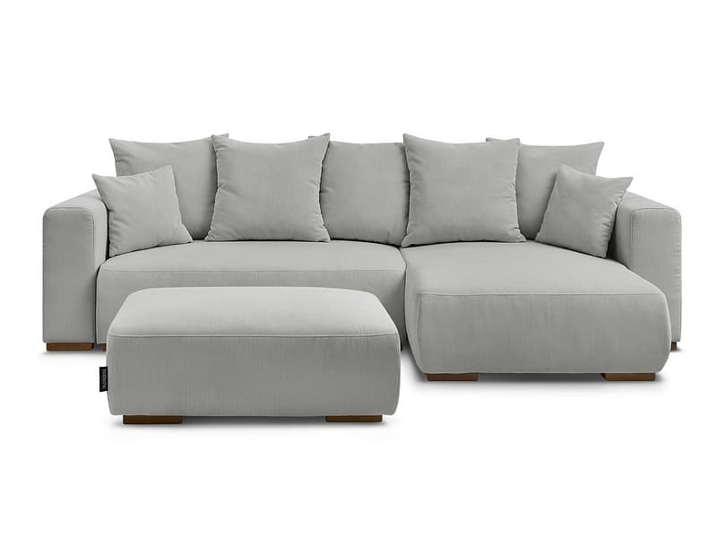Ecksofa mit Hocker BOBOCHIC SIDONIE Cord-Stoff hellgrau