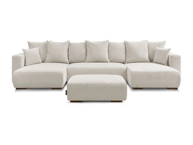 Panorama-Ecksofa mit Hocker BOBOCHIC SIDONIE Stoff chiniert beige