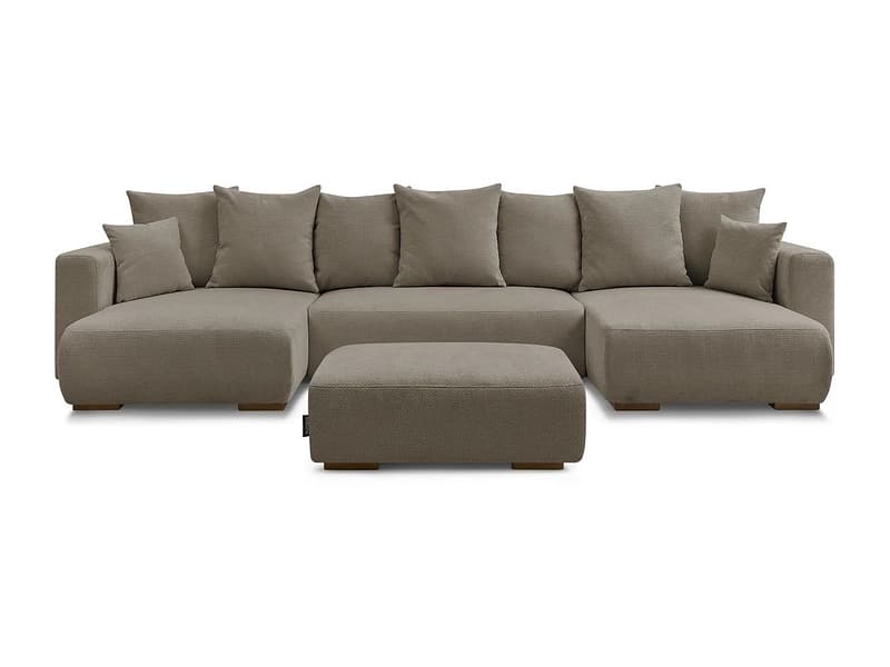 Panorama-Ecksofa mit Hocker BOBOCHIC SIDONIE Stoff chiniert taupe