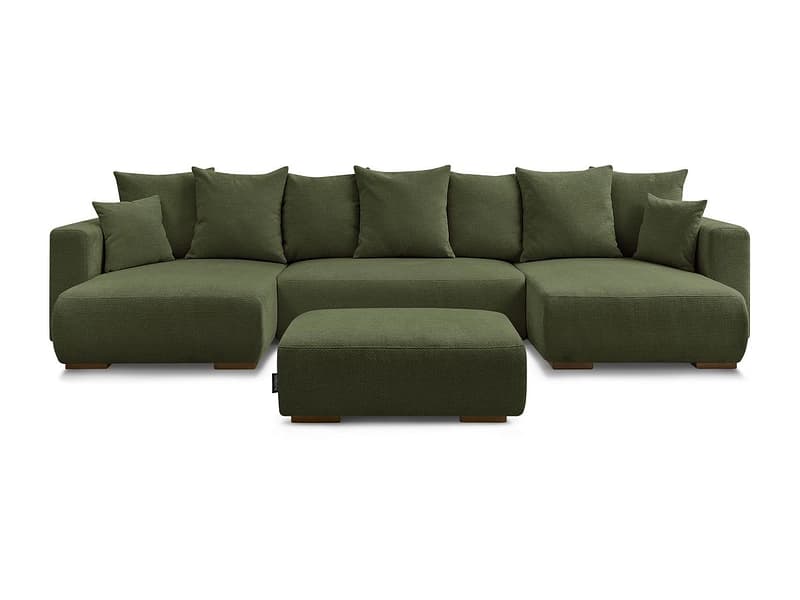 Panorama-Ecksofa mit Hocker BOBOCHIC SIDONIE Stoff chiniert grün