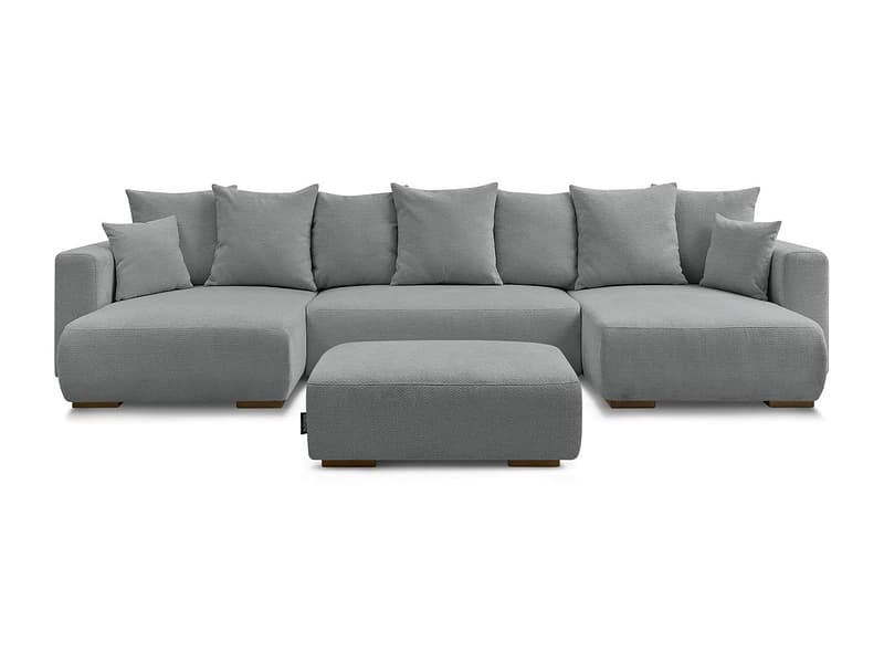 Panorama-Ecksofa mit Hocker BOBOCHIC SIDONIE Stoff chiniert dunkelgrau